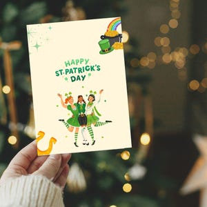 St. Patricks Tageskarte, irische Tanzfeier, glückliche Kleeblattkarte, festliche grüne Feiertagskarte, lustiges Geschenk für Freunde und Familie, Grußkarte