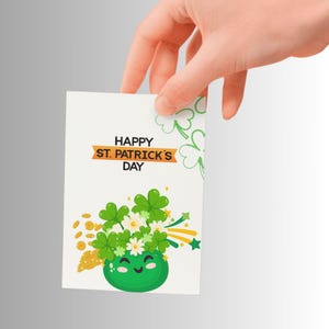 St. Patricks Tageskarte, süßes Kleeblatt, irische Feiertagskarte, druckbare festliche Karte, lustiges St. Paddys Tagesgeschenk, Begrüßung