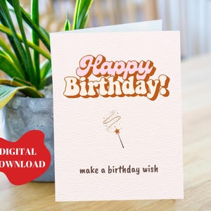Machen Sie einen Wunsch Geburtstagskarte, druckbare alles Gute zum Geburtstag Grußkarte, Geburtstagskarte für sie, niedliches Kerzendesign, Geschenk für Freunde oder Mutter, Karten