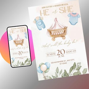 Minimalist Gender Reveal Invitation: Boho Greenery (Digital Download)