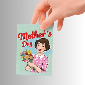 Cartão retrô para o dia das mães, cartão de felicitações estilo vintage, cartão floral nostálgico, presente para a mãe, presente exclusivo para o dia das mães, cartão feliz para o dia das mães