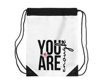 Inspirerende tas met trekkoord - motiverende sporttas, cadeaus voor haar, je bent genoeg, reistas, schattig rugzakalternatief