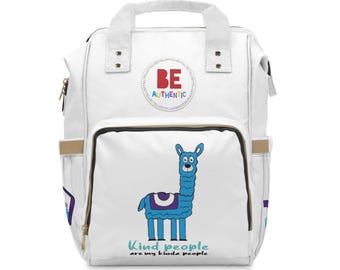 Playful Llama Diaper Backpack - Kind People, Be Authentic, Perfect Baby Shower Gift, Multi-functional Changing Bag, Toddler Carrier