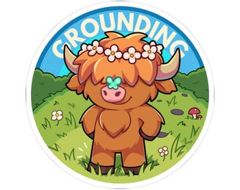 Coping Critters™,  Grounding, Highland Cow- Kiss-Cut Stickers