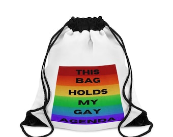Funny Gay Agenda Drawstring Bag | LGBTQ Rainbow Backpack | Pride Gift | Queer Pride Bag | Festival Bag | Everyday Pride Accessory