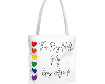 This Bag Holds My Gay Agenda Tote | LGBTQ Pride Tote Bag | Rainbow Hearts Canvas Bag | Pride Month Gift
