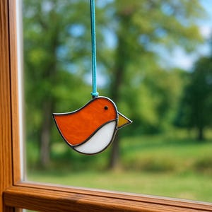 Colorful Stained Glass Bird Suncatcher – Handmade Robin Ornament for Nature Lovers