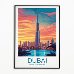 Dubai travel print - United Arab Emirates, Dubai poster, Dubai artwork, Burj khalifa art, Travel print, Wedding gift, Travel gift,Travel Art