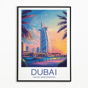 Dubai travel print - United Arab Emirates, Dubai poster, Dubai artwork, Burj khalifa art, Travel print, Wedding gift, Travel gift,Travel Art