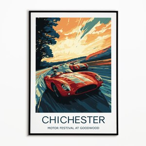 Chichester travel print - Motor Festival at Goodwood, Chichester poster, Goodwood festival, Wedding gift, Birthday present, Travel Gift
