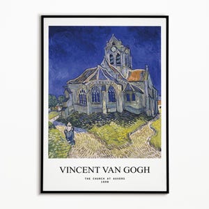 Van Gogh Druck | Die Kirche in Auvers Druck, Van Gogh Poster, Museum Ausstellungsplakat, Van Gogh Gemälde, Museum Wandkunst, Blumendruck