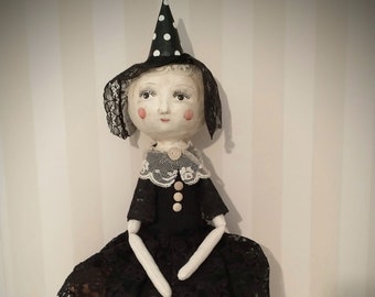 White pumpkin doll - folk art - anthropomorphic - Ooak art doll  - collectible sculpture -primitive doll - handmade doll