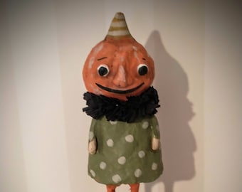 Halloween Pumpkin -  Folk art- papier mache- handmade art doll- OOAK doll