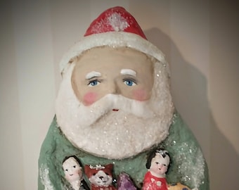 Primitive folk art - Santa Claus - paper mache- Santa sculpture- folk -vintage Christmas- hand made Santa - OOAK