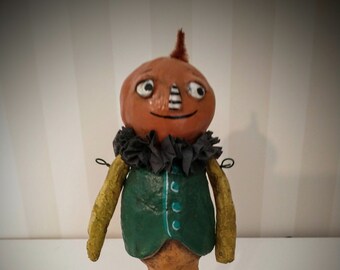 Halloween Pumpkin -  Folk art- papier mache- handmade art doll- OOAK doll