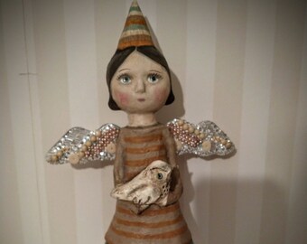 Guardian Angel - folk art - Art doll, Mix Media doll, Creative Art Doll, Altar spirit doll, Handcrafted Doll