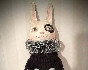 Rabbit doll - folk art - anthropomorphic - Ooak art doll  - collectible sculpture -unique figurine - handmade doll