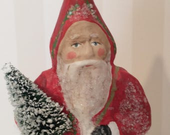 Paper Mache Santa Claus Figurine: American Folk Art Christmas Decor