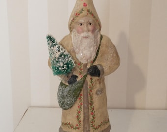 Paper Mache Santa Claus Figurine: American Folk Art Christmas Decor
