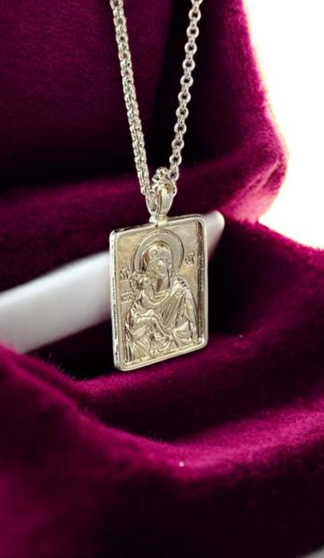 Virgin Mary Sterling Silver Necklace, Religious Icon Pendant - Etsy