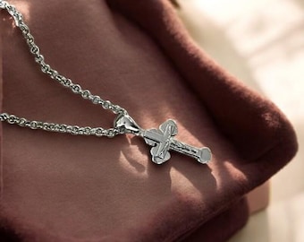 Sterling Silver Crucifix Pendant Necklace, Religious Jewelry