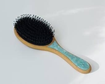 Bamboo Hair Brush & Comb Set: Ocean Pearl Finish, Boar Bristle