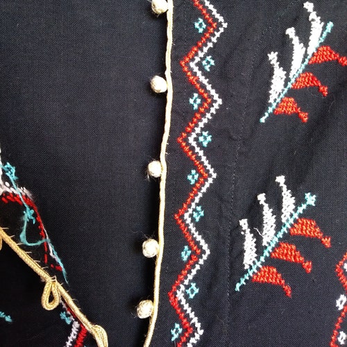 Vintage 1970s Caftan Middle Eastern, Maxi Dress, Embroidered Cotton, Small, Cross Stitch shops Embroidery
