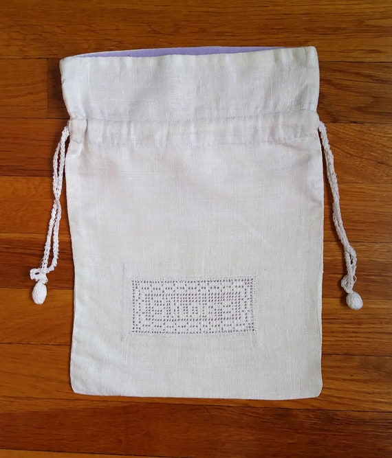 Vintage 1930s Shoe Bag, Mercerized Cotton, Lavend… - image 2