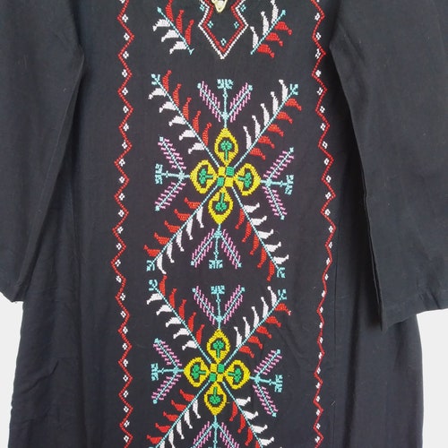 Vintage 1970s Caftan Middle Eastern, Maxi Dress, Embroidered Cotton, Small, Cross Stitch shops Embroidery