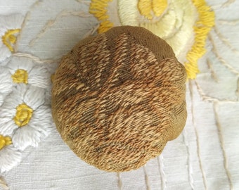 Victorian Pincushion, Floral Embroidery, Damask, Antique Sewing, Handmade