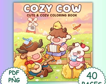 Cozy Cow Coloring Book – Kawaii Farm Animals, Adults & Teens (PDF + PNG Download)