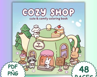 Cozy Shop Coloring Book – Kawaii Storefronts, 48 Easy Pages (PDF & PNG)