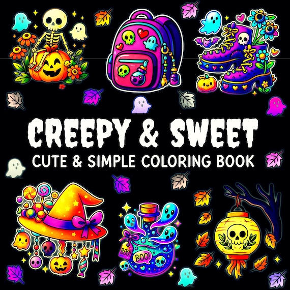Kawaii Spooky Coloring Book, Halloween Coco Wyo Style (PDF & PNG)