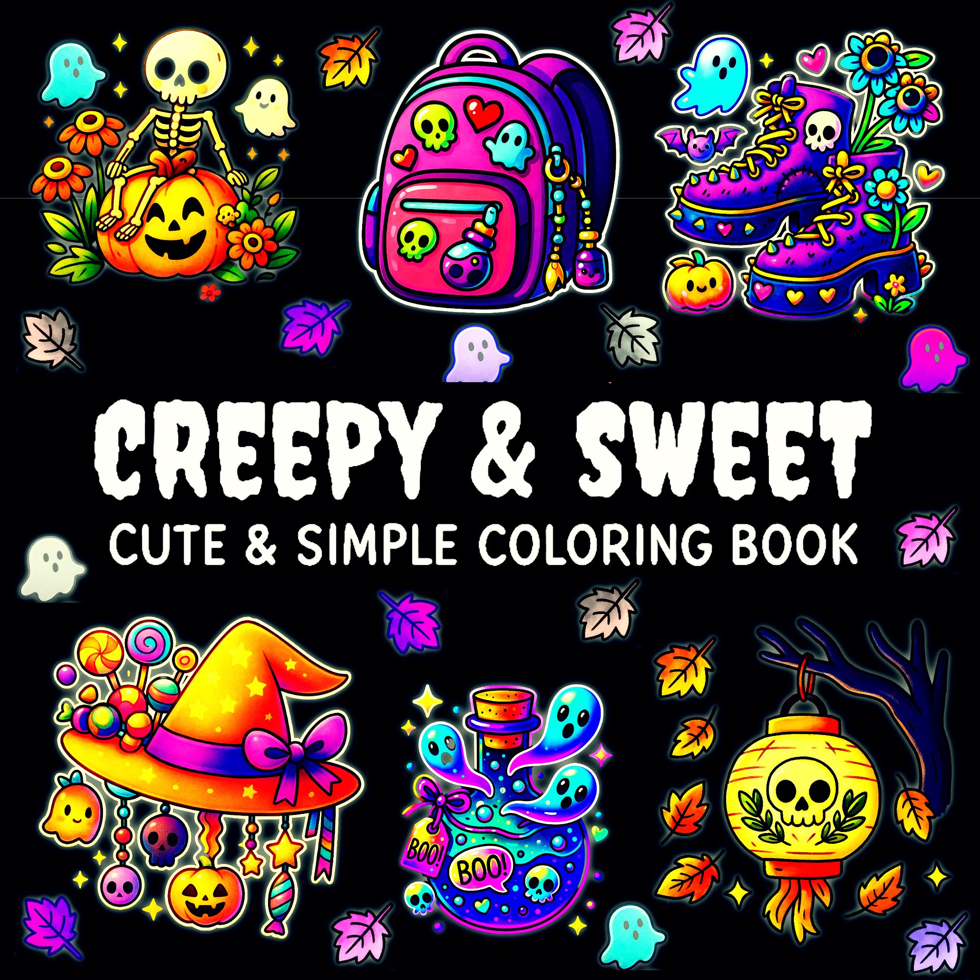 Creepy & Sweet Bold and Easy Coloring Book PDF + PNG â 50 Kawaii Halloween Pages for Procreate & Printable