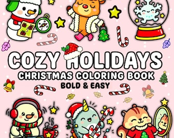 Kawaii Christmas Coloring Book – Bold and Easy Holiday Scenes (PDF & PNG)
