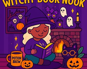 Witchy Book Nook Coloring Book: Cozy Halloween Scenes (PDF & PNG Download