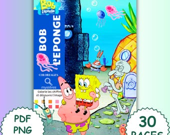 Bob Esponja - Libro para colorear por números - Descarga digital en PDF y PNG.