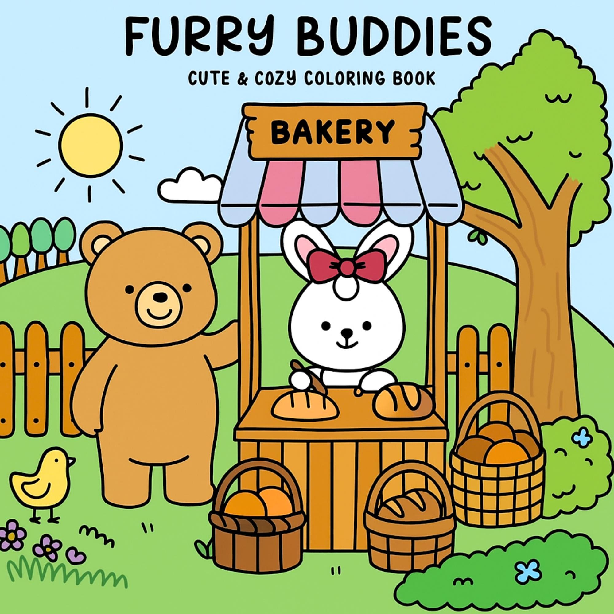 Furry Buddies Livro de colorir digital PDF + PNG | 40 páginas kawaii com traços grossos e fáceis – para imprimir ou usar no Procreate