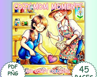 Cozy Mom Moments Coloring Book | Bold Easy Line Art, Motherhood Scenes (PDF PNG Download)