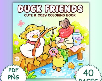 Duck Friends Coloring Book: 40 Bold Easy Pages (PDF & PNG Download)