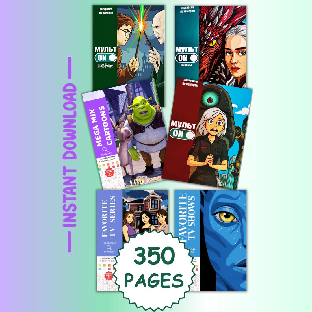 Coloring Mystery Book, Anime Cartoons, TV Series, 350 Pages (PDF Download)
