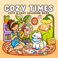 Cozy Times coloring book for adults and teens featuring girls, boys, and pets in relaxing moments, Girl moments, Coco Wyo, Bold and Easy product logo