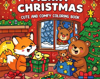 メリークリスマス – 大胆で簡単な塗り絵、48ページのキュートで居心地の良いホリデーページ、かわいいクリスマスシーン、リラックスできる塗り絵、印刷可能なPDF + PNG