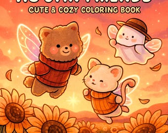 Livre de coloriage automne kawaii - 50 pages d'automne douillettes (PDF + PNG)