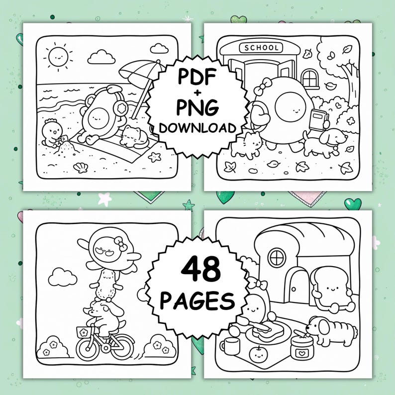 Kitchen Kin Coloring Book, Cozy Food Scenes, Bold Easy Pages (PDF PNG ...