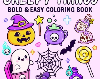 Creepy Things Coloring Book, Spooky Kawaii Designs (PDF & PNG)