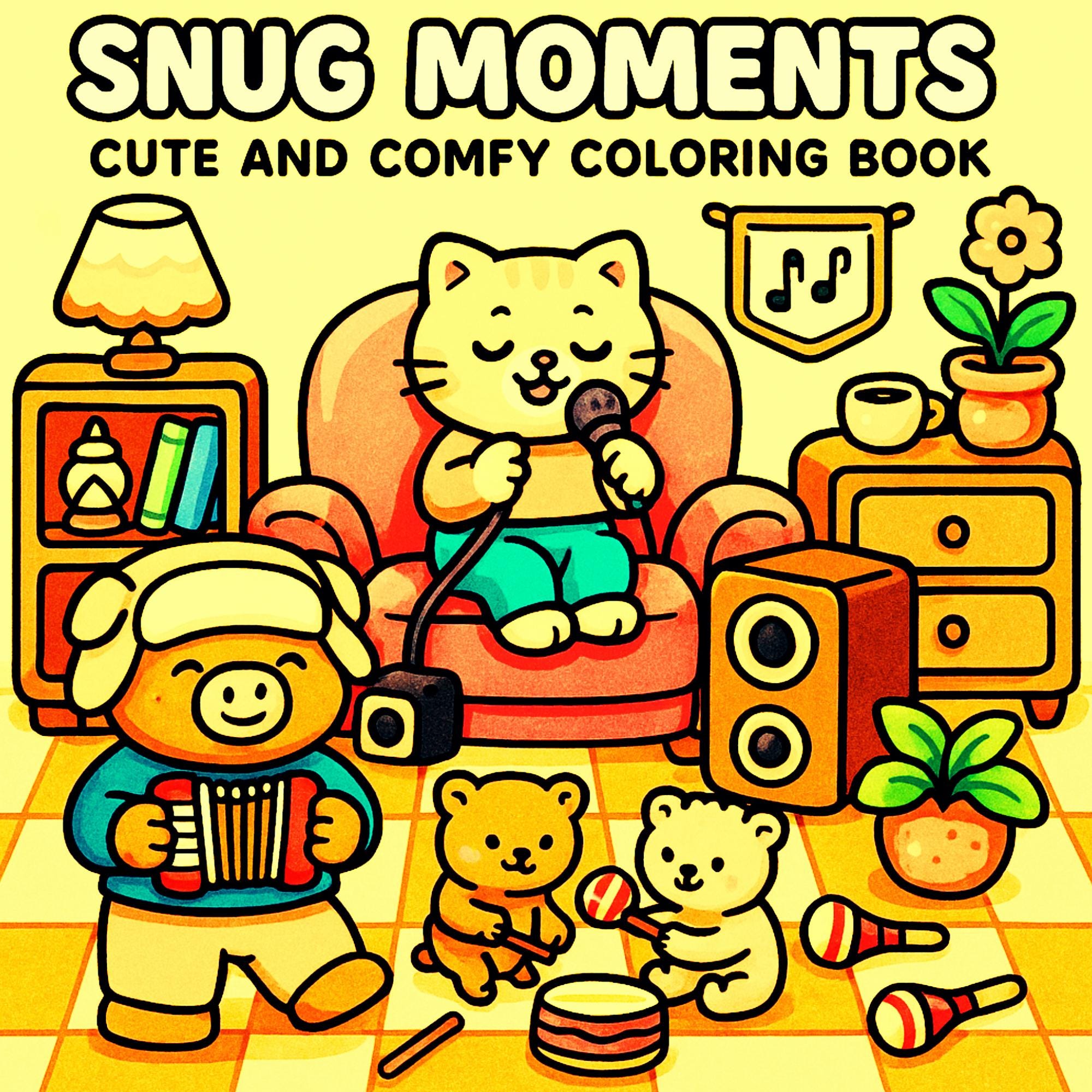 Snug Moments Livro de Colorir — Traços Grossos e Fáceis | 47 Páginas Aconchegantes e Fofas | PDF + PNG para Imprimir | Compatível com Procreate