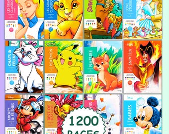 Disney Mystery Coloring Pages by Numbers 12-Pack 1400 Pages Disney Magic Coloring Pages, Digital Download for Adults and Kids, Stress Relief