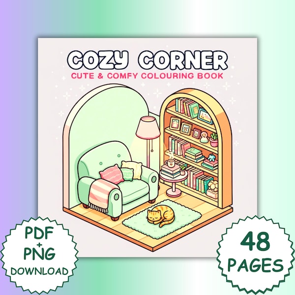 Coco Wyo Style Coloring Book, Kawaii Home Scenes (PDF & PNG)