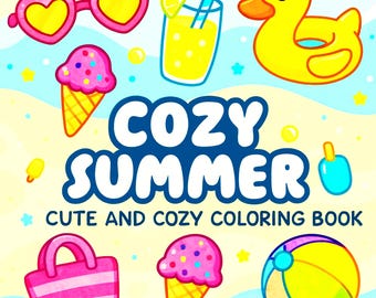 Cozy Summer Bold and Easy Cute Summer Coloring Pages for Adults Teens Cozy Beach & Home Scenes 48 Sheets, Coco Wyo Style Printable PDF + PNG